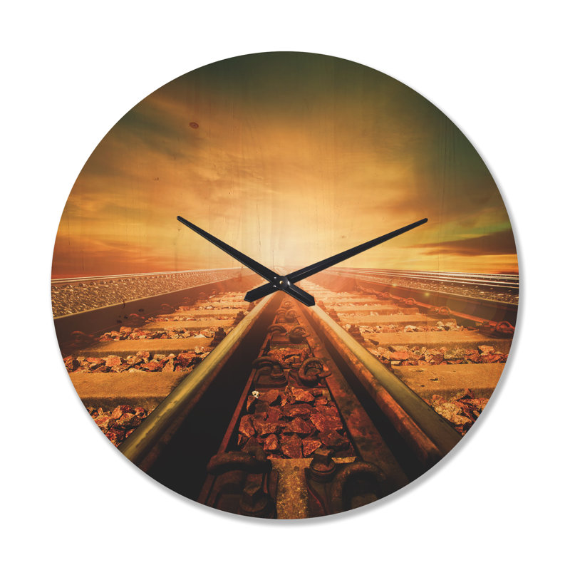 Jonction de la voie ferrée - Horloge murale moderne, Grand, Orange