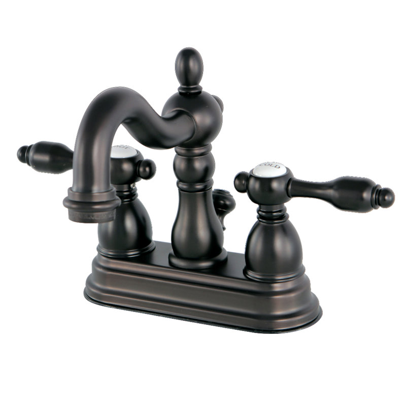 Kingston Brass Tudor Two-Handle 3-Hole Deck Mount 4" Centerset Bathroom Faucet with Brass Pop-Up, Oil Rubbed Bronze