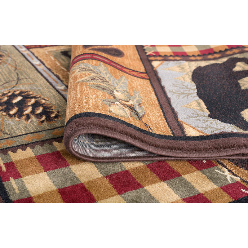 Tapis d'intérieur sud-ouest en polypropylène tissé à la machine brun / rouge / vert Alers, Rectangle 7 pi 10 po x 10 pi 3 po
