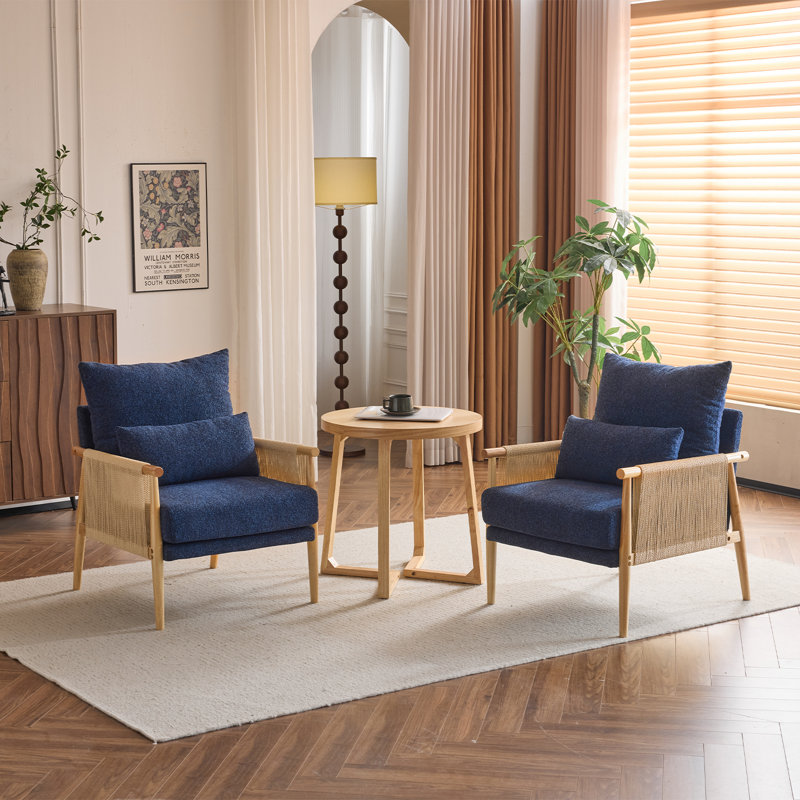 2Pcs Blue Chenille Accent Chair Armchair With Pillow, Blue