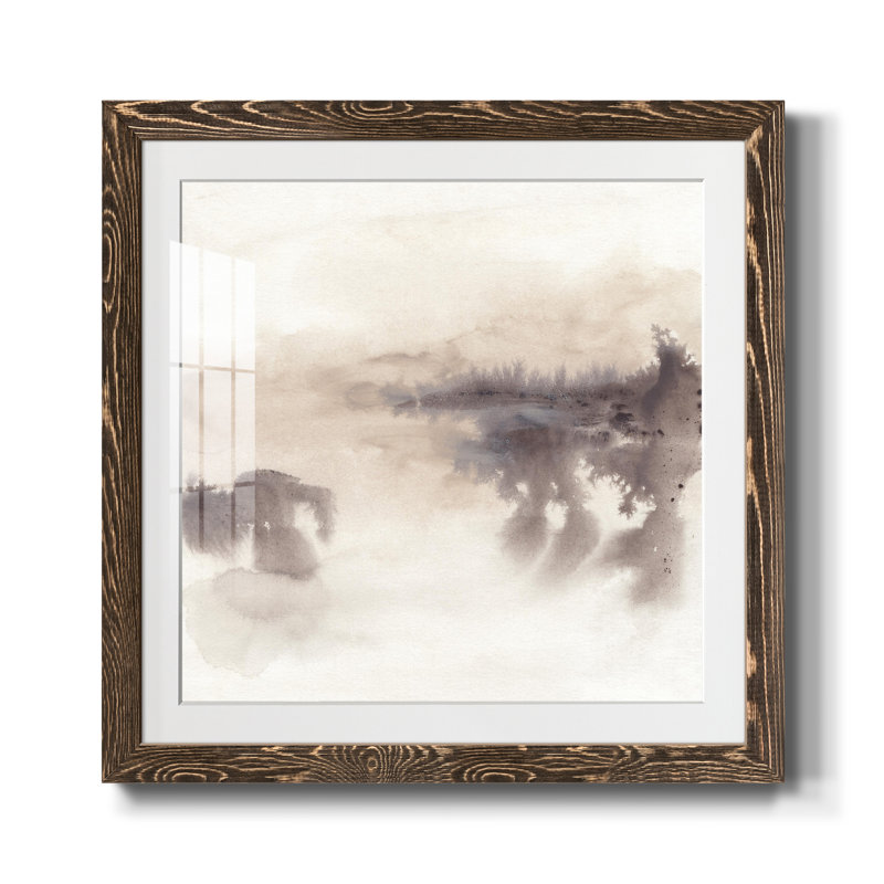 " Shadowscape I ", Walnut Framed Paper, 22.5" H x 22.5" W x 1.5" D, White