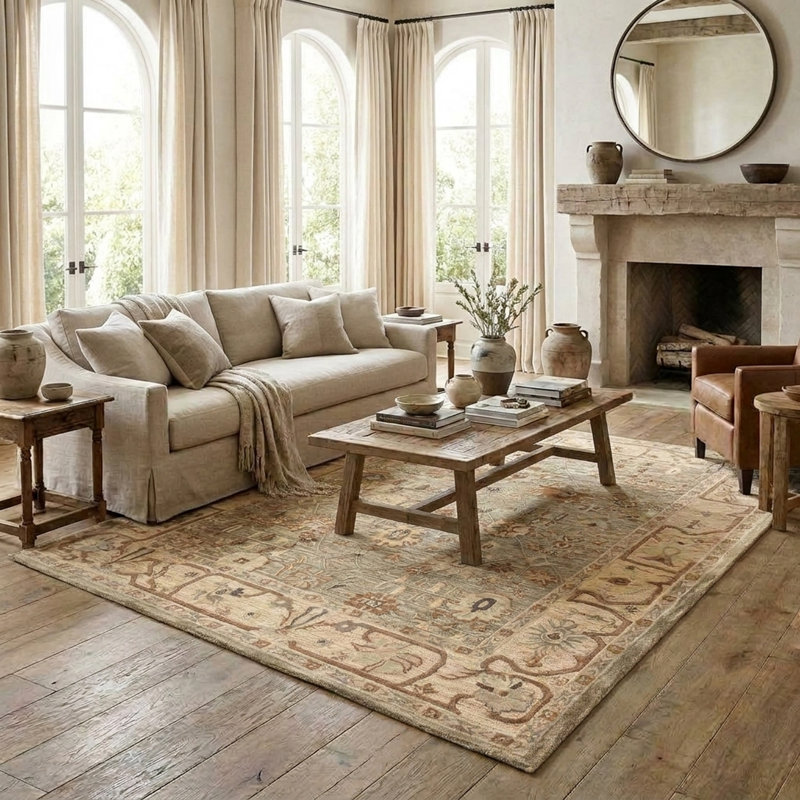 Tapis d'intérieur en laine Tiki, Sauge / beige, 7 pi 9 po x 9 pi 9 po