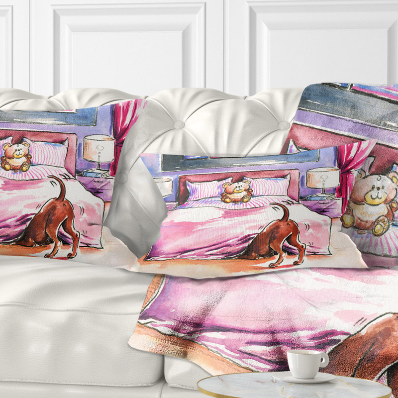 Chien brun dans la chambre à coucher - Coussin décoratif à imprimé animal