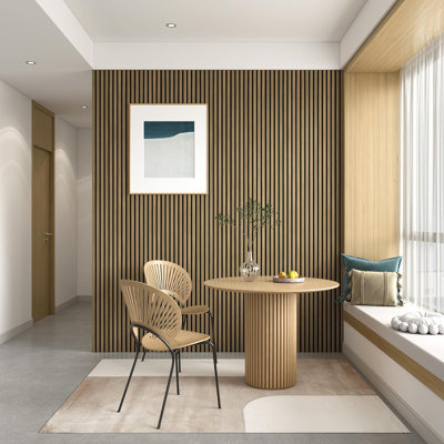 Panneaux muraux en bois acoustique, paquet de 2 panneaux muraux insonorisés de 94,5 po x 12,6 po, panneaux de lattes en bois pour la décoration murale intérieure (noyer fumé)