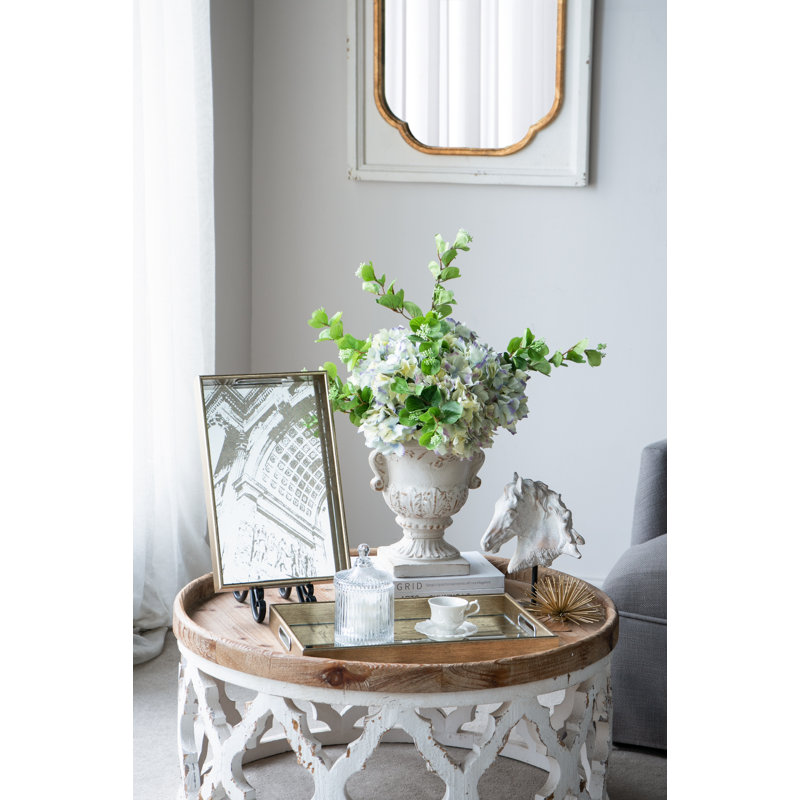 Silver Rectangle Plastic Mirror Trays with Abstract Motif - Set of 2 - L:17.5x12x2" S:15.5x10x2"
