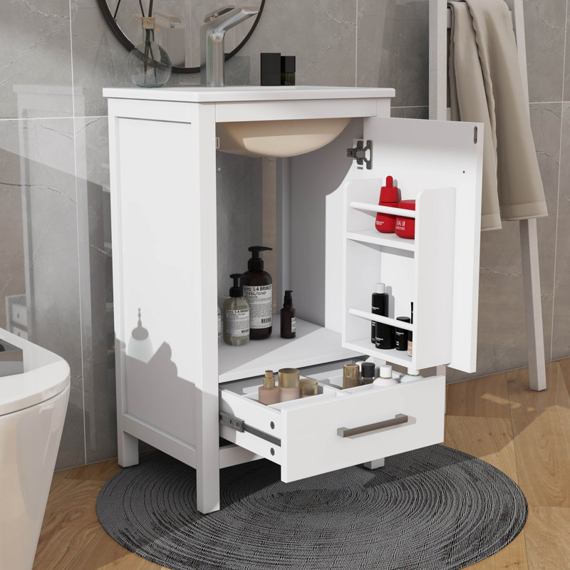 Meuble-lavabo moderne de 20 pouces avec lavabo en céramique, Blanc