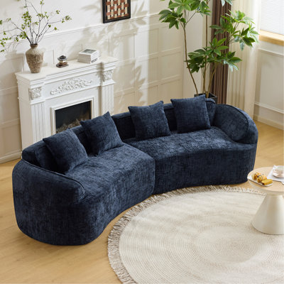 Dark Blue Curved Compressed Sofa, Creative Nordic-Style Design For Living Room, Comfortable, Soft And Suitable For Multiple Scenarios