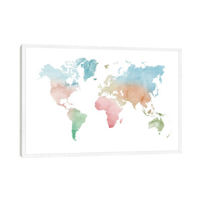 Watercolor World Map - Pastels Colors 1 Piece Wall Art on Canvas
