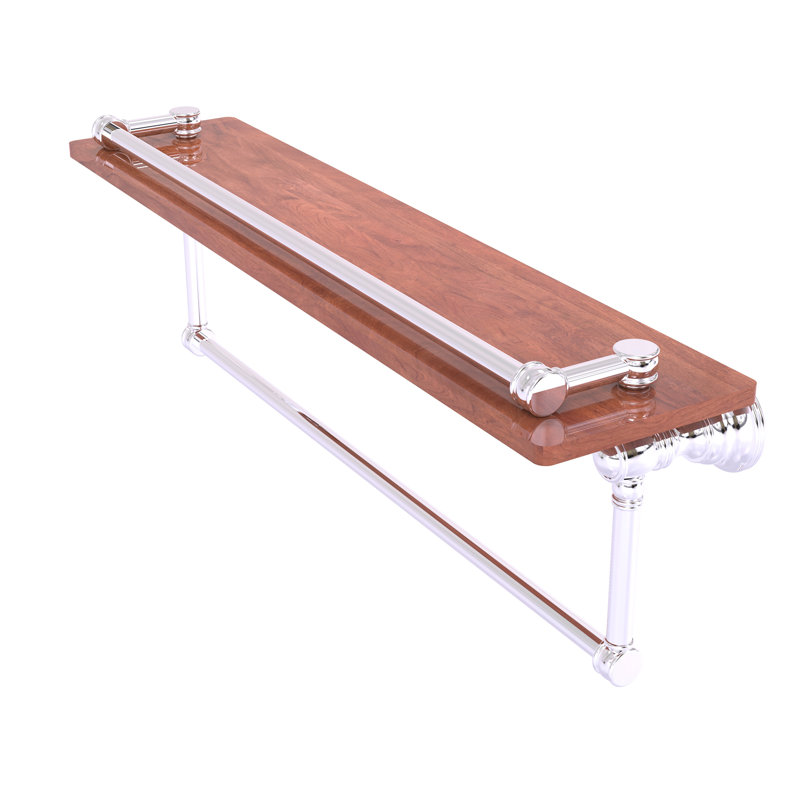 Freyja Ironwood Bracket Shelf with Towel Bar, Polished Chrome, 5.54" H x 22" W x 7.4" D