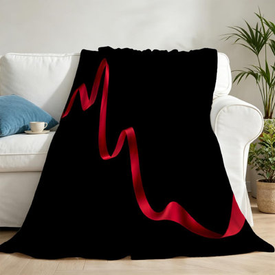 Red Ultra Soft Flannel Fleece Throw Blanket,Flowing Satin Ribbon on Single-Sided Print