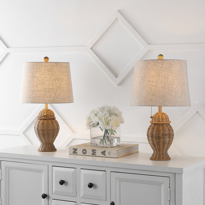 Lampe de table DEL en fer rustique bohémien à DEL 20,5 po Alahbasri, naturel / beige, Brun clair
