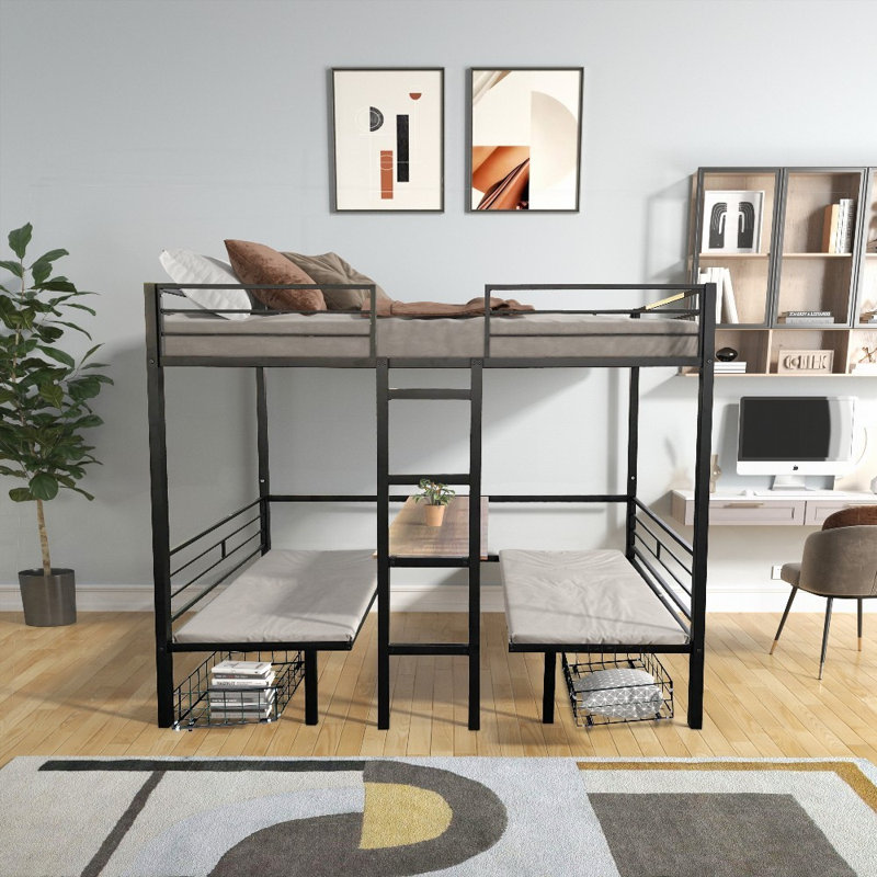 Twin Size Loft Bed with Table Sets - No Box Spring Needed, Solid Metal Construction for Lasting Durability