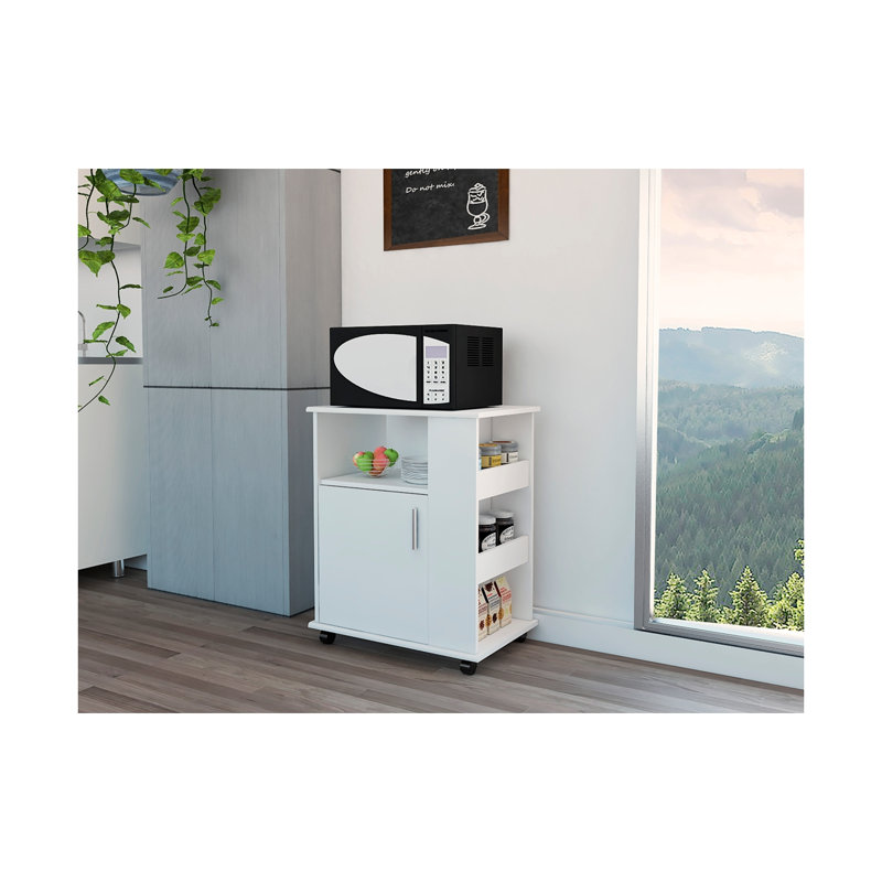 Chariot à micro-ondes avec tablettes latérales, Blanc