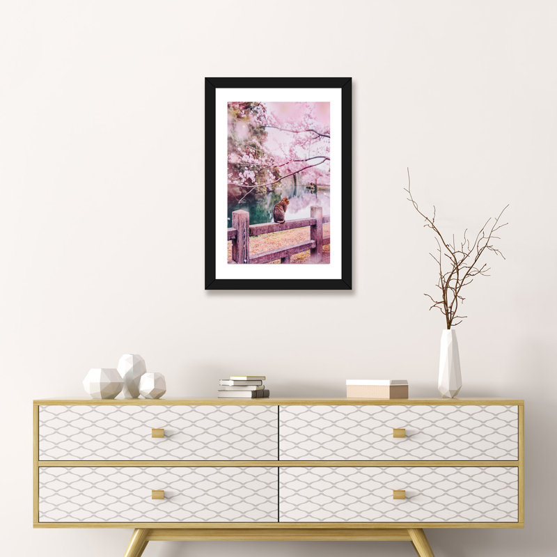 «Tender And Pink» - Imprimé, H 24 po x l 16 po x P 1 po, Papier beaux-arts encadré noir, Blanc mat
