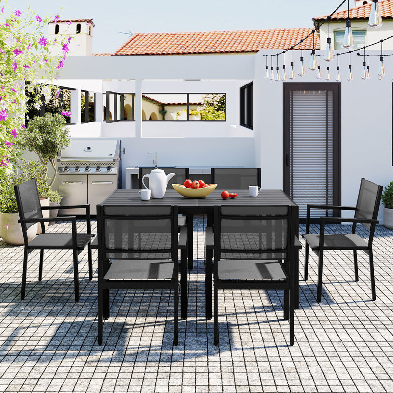 Ensemble de table et chaises d'extérieur en acier gris, Gris