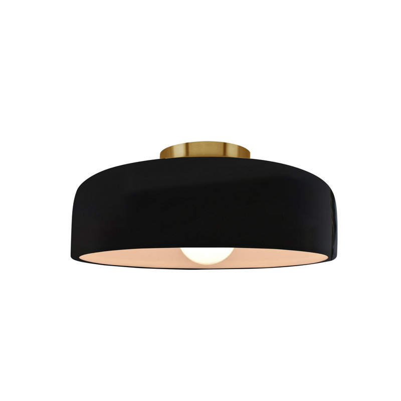 Plafonnier semi-encastré en céramique Dottie, Lustre noir, Laiton brossé, H 6 po x l 10 po x P 10 po