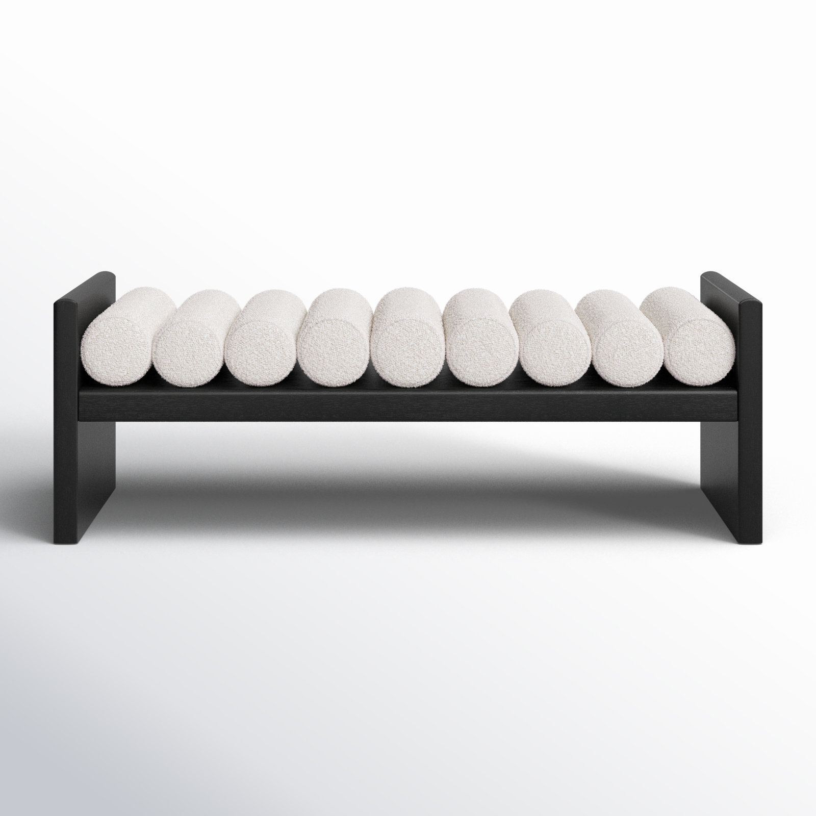 Reeves Boucle Wood Bench, Cream Boucle Fabric / Black Finish, 18" H x 52" W x 19" D