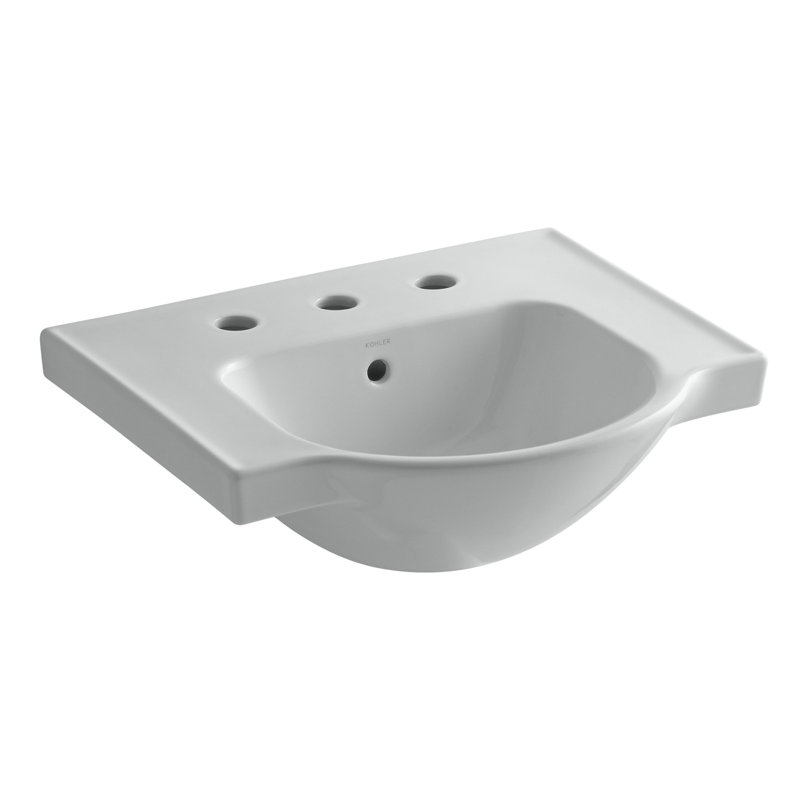 Veer Ceramic Pedestal Bathroom Sink with Overflow, Ice Gray, 8" Centers, 8.04" H x 21" L x 18.25" W