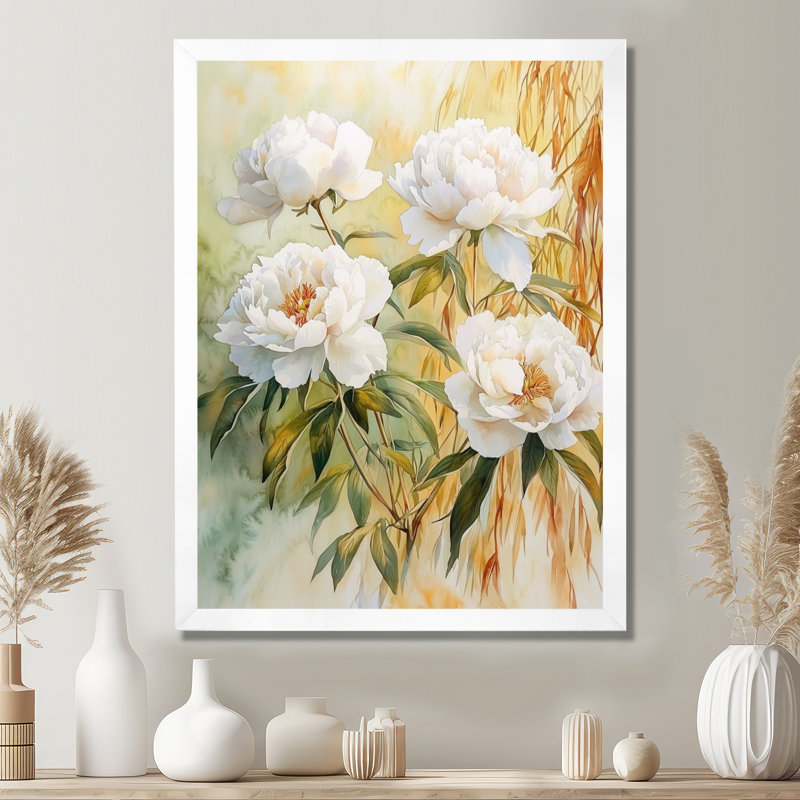 Carlinville - impressions sur toile florales, H 44 po x l 34 po, Picture Framed, Blanc