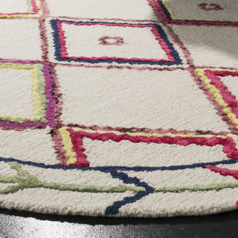 Derose Hand Tufted Wool Southwestern Rug, Round 5'