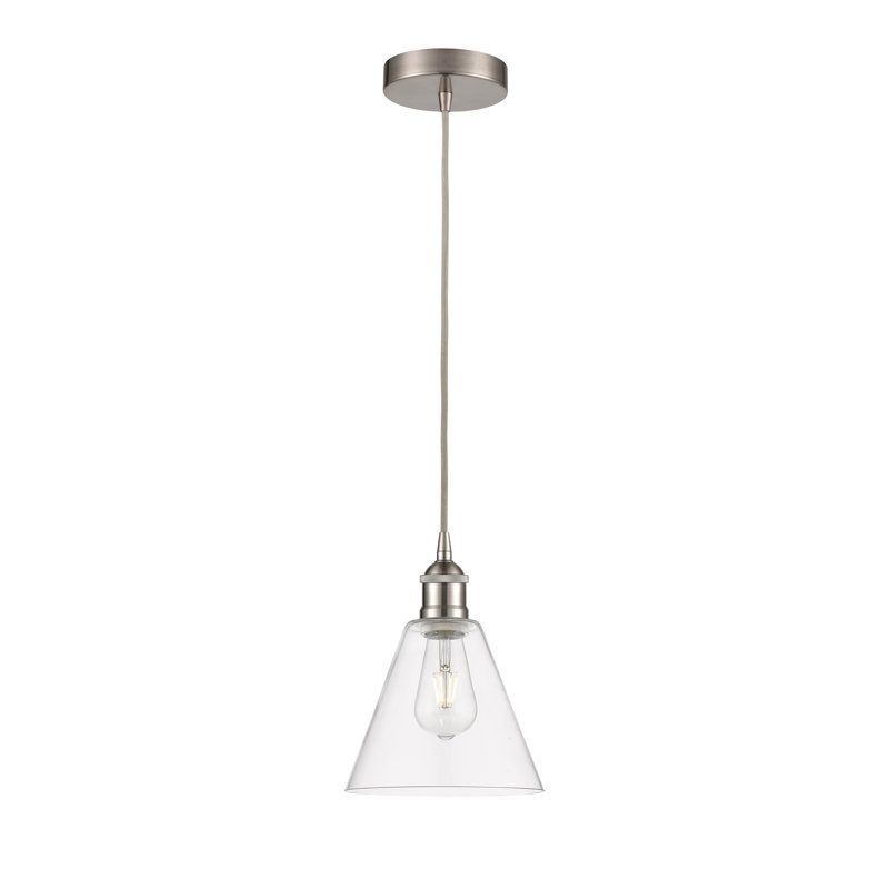 Luminaire suspendu conique à 1 lumière Bluford, H 17,75 po x l 16 po x P 16 po, Transparent, Nickel satiné brossé