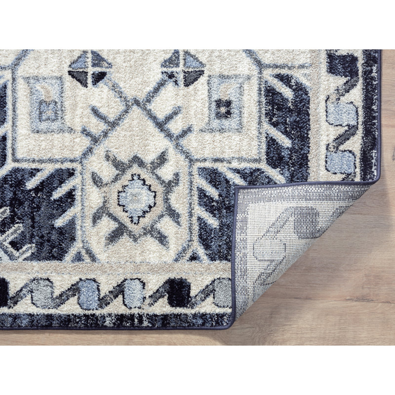 Tapis bleu à motif géométrique, Rectangle 6 pi x 9 pi