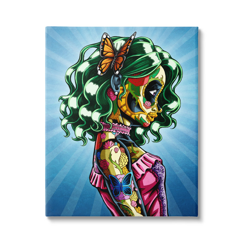 Papillon aux cheveux verts audacieux et détaillé, Plaque murale, L 16 po x H 16 po