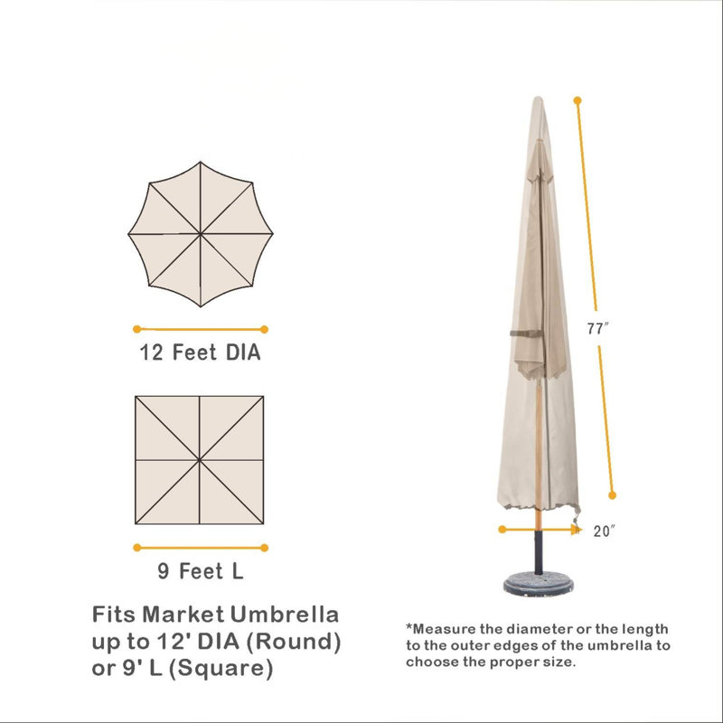 Housse imperméable 600D pour parasol de marché extérieur - Convient aux parasols jusqu'à 3,65 m (12 pieds)