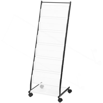 Présentoir à dépliants, porte-revues à 6 niveaux, porte-revues pour porte-revues sur pied, mobile avec 4 roulettes (dont 2 verrouillables) pour le bureau d'exposition, 6 pochettes