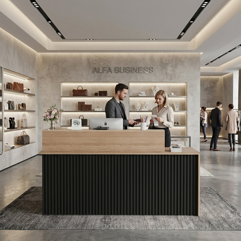 Rectangular Reception Desk With Storage Cabinet And Open Shelves, 39.26" H x 72" W x 29.13" D