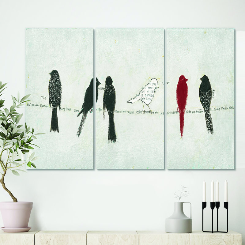 « red catching oiseau family », reproduction d’image multi-pièces sur toile, H 40 po x l 60 po x P 1 po