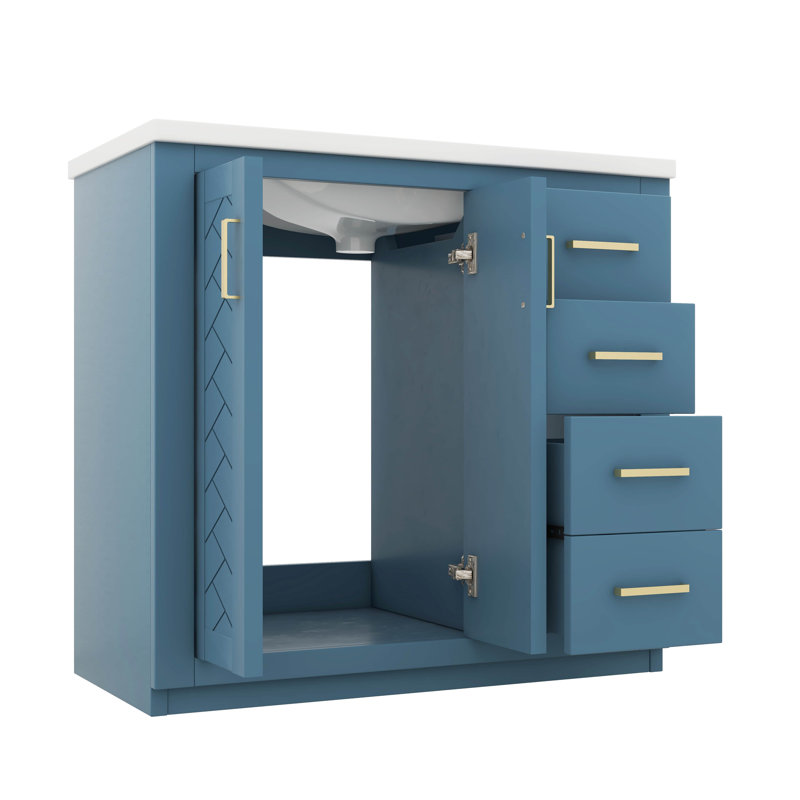 Ensemble de meuble-lavabo indépendant 36 po avec 3 tiroirs de rangement, Indigo, Doré