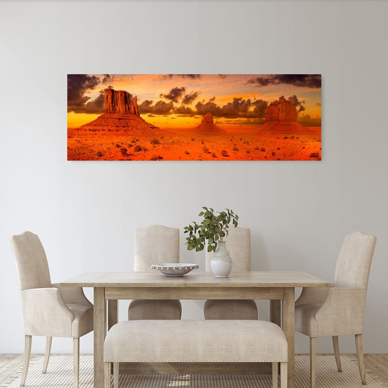 «Red Rock Desert», coucher de soleil, paysage abstrait dramatique et tranquille, art mural, H 20 po x l 60 po