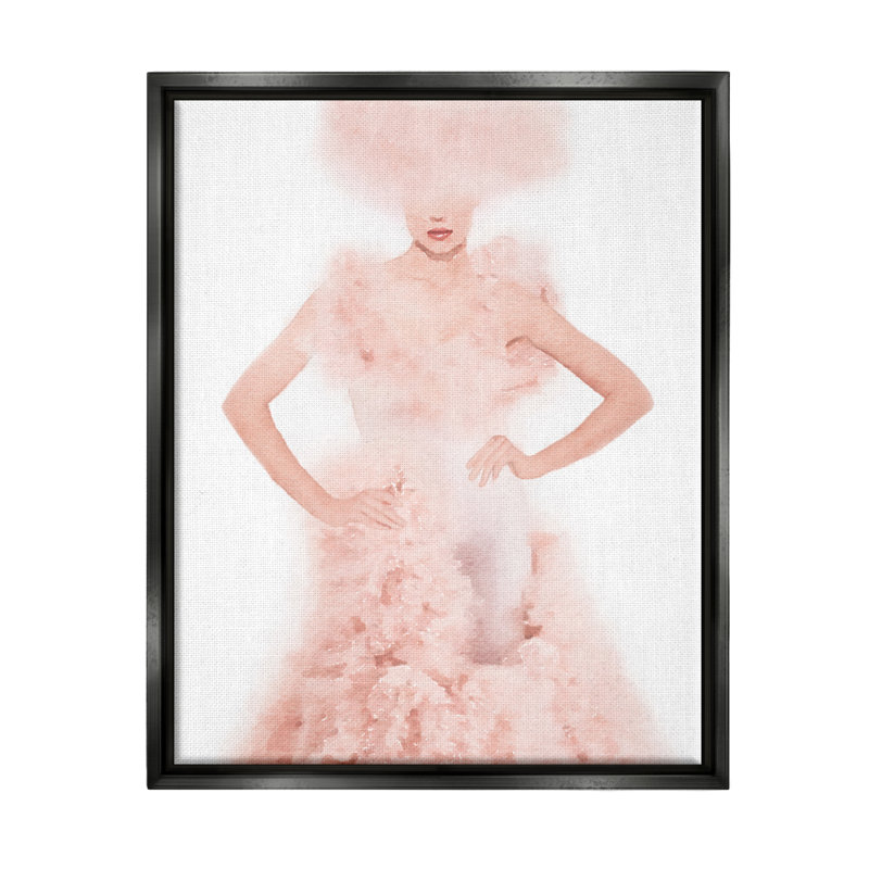 «Pink Fluffy Fashion Gown», impression graphique, Cadre flottant noir de jais, H 31 po x l 25 po x P 1,7 po