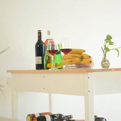 Îlot de cuisine et chariot de cuisine, plateau en bois d'hévéa, îlot de cuisine mobile avec deux roues verrouillables, conception simple pour un rangement et une récupération faciles, deux tiroirs offrent un rangement unique pour les ustensiles spéciaux.