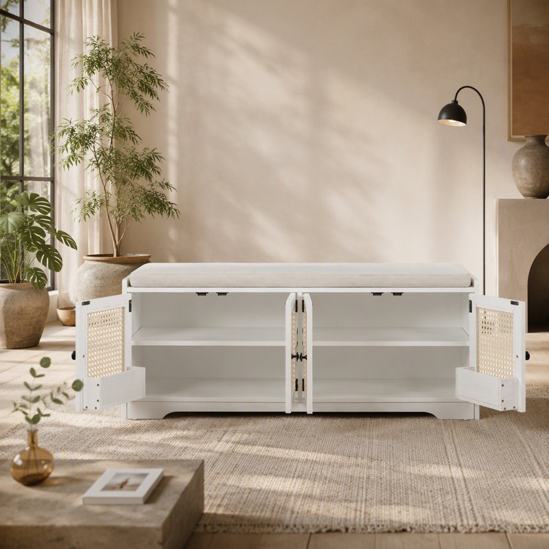 Banc de rangement Rustic, Beige, Beige, Blanc