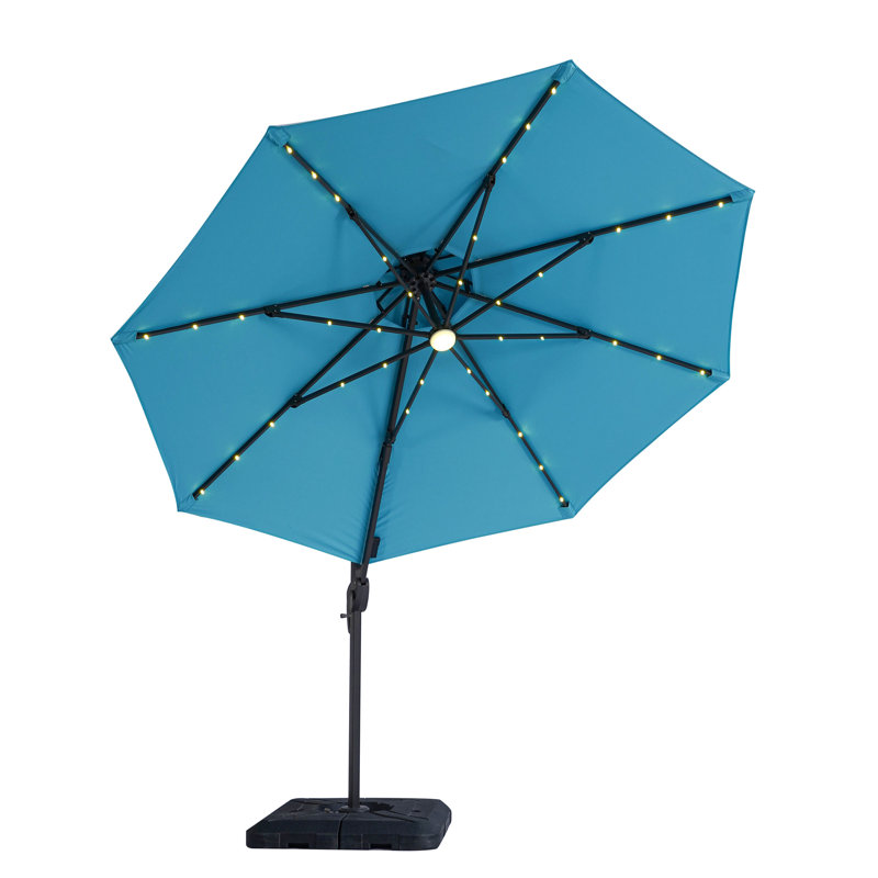 Parasol lumineux en porte-à-faux 9 pi 10 po Stephi, Bleu sarcelle