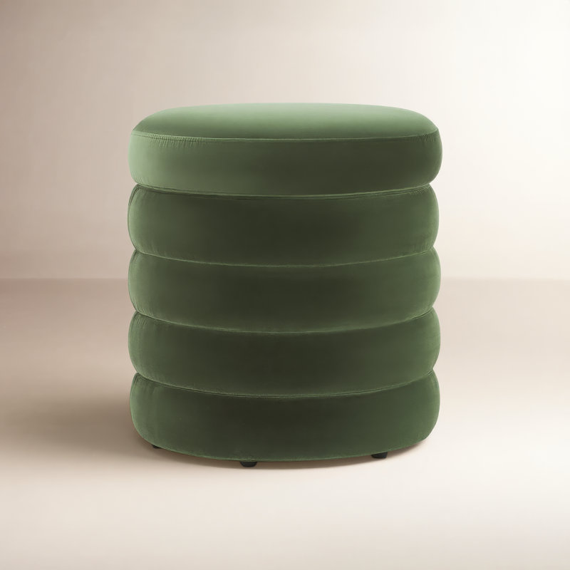Neroli Upholstered Round Storage Ottoman, Falkirk Military Green Velvet
