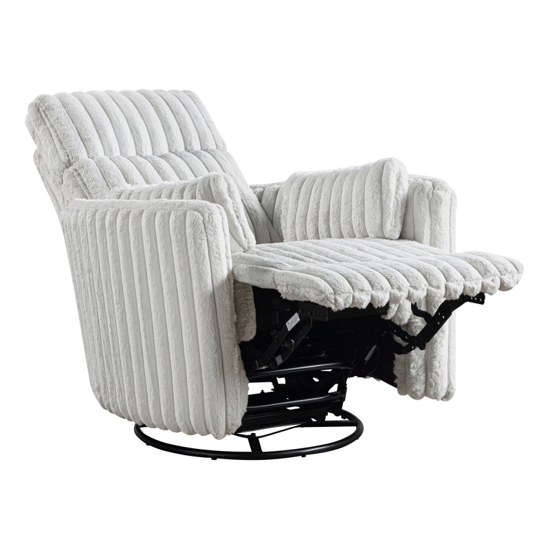 Luxurious Corduroy Upholstered Swivel Glider Reclining Chair Gray Modern Living Room Furniture 1Pc Plush Comfort Matching Pillows