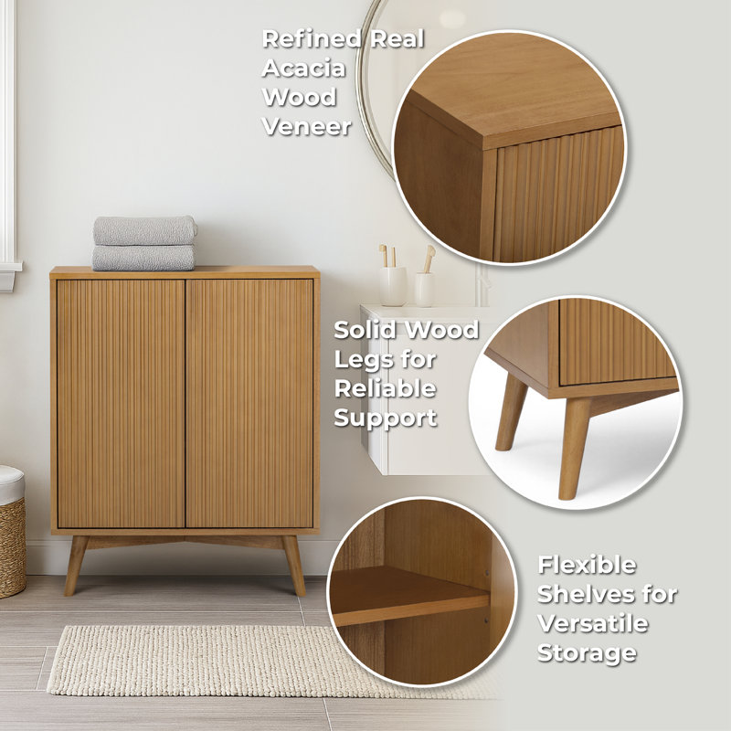 Tremolo Modern 2-Door Accent Cabinet with Adjustable Shelves & Fluted Push-Open Fronts for Living Room or Entryway, Natural