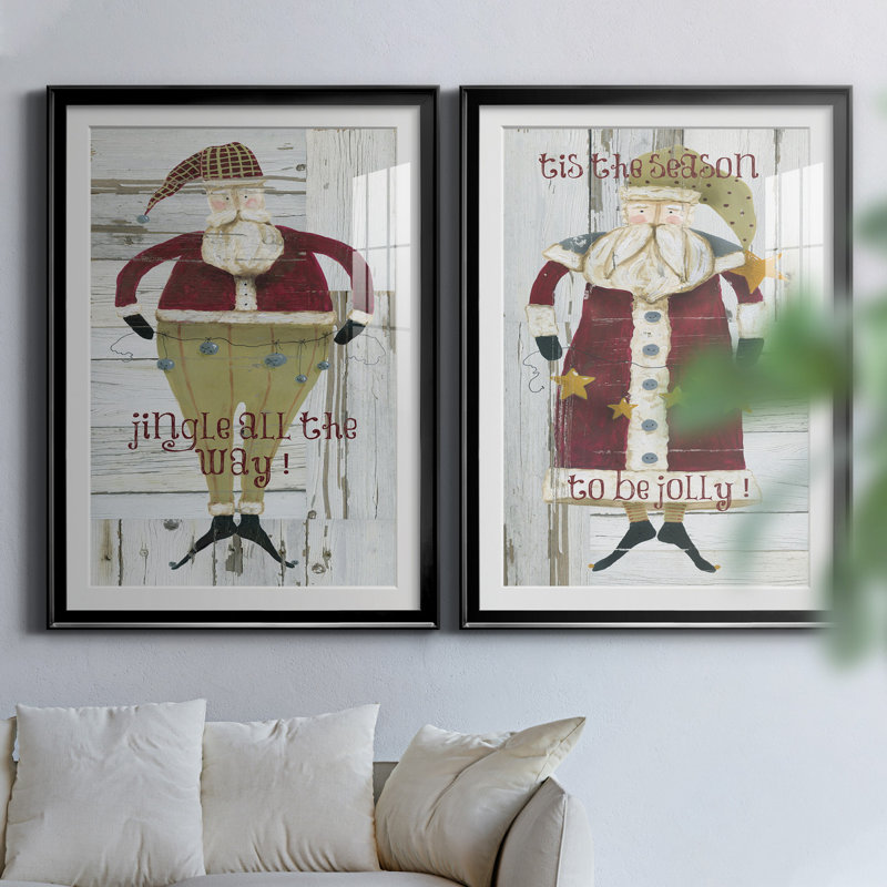 Jingle Santa - ensemble de 2 reproductions, H 26,5 po x l 73 po x P 1,5 po, H 31,5 po x l 47 po x P 1,5 po, Blanc