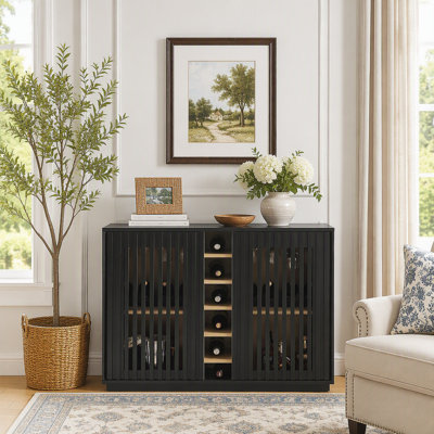 Armoire à liqueur évidée cannelée de style Mid-Century, armoire buffet avec porte-verres à vin et support à vin, armoire de rangement pour le salon, le vestibule, le couloir, la salle à manger, la cuisine