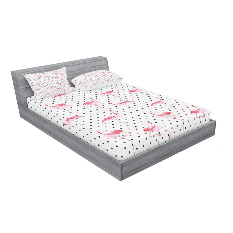 Ensemble de draps en microfibre Flamingo Birds on Minimalist, Ensemble de draps pour grand lit + drap-housse + t