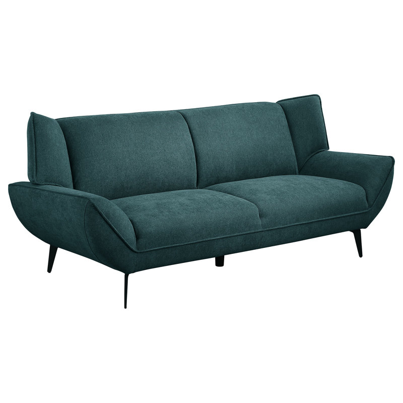 3 sièges rembourrés bleu sarcelle avec accoudoirs évasés, style Mid-Century pour les espaces décontractés et dossier divisé en deux accoudoirs