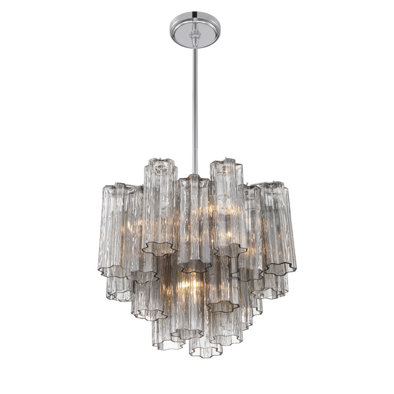 Lustre à niveaux Arras, H 13,75 po x l 17,75 po x P 17,75 po, Chrome poli, Noir, noir, noir, noir