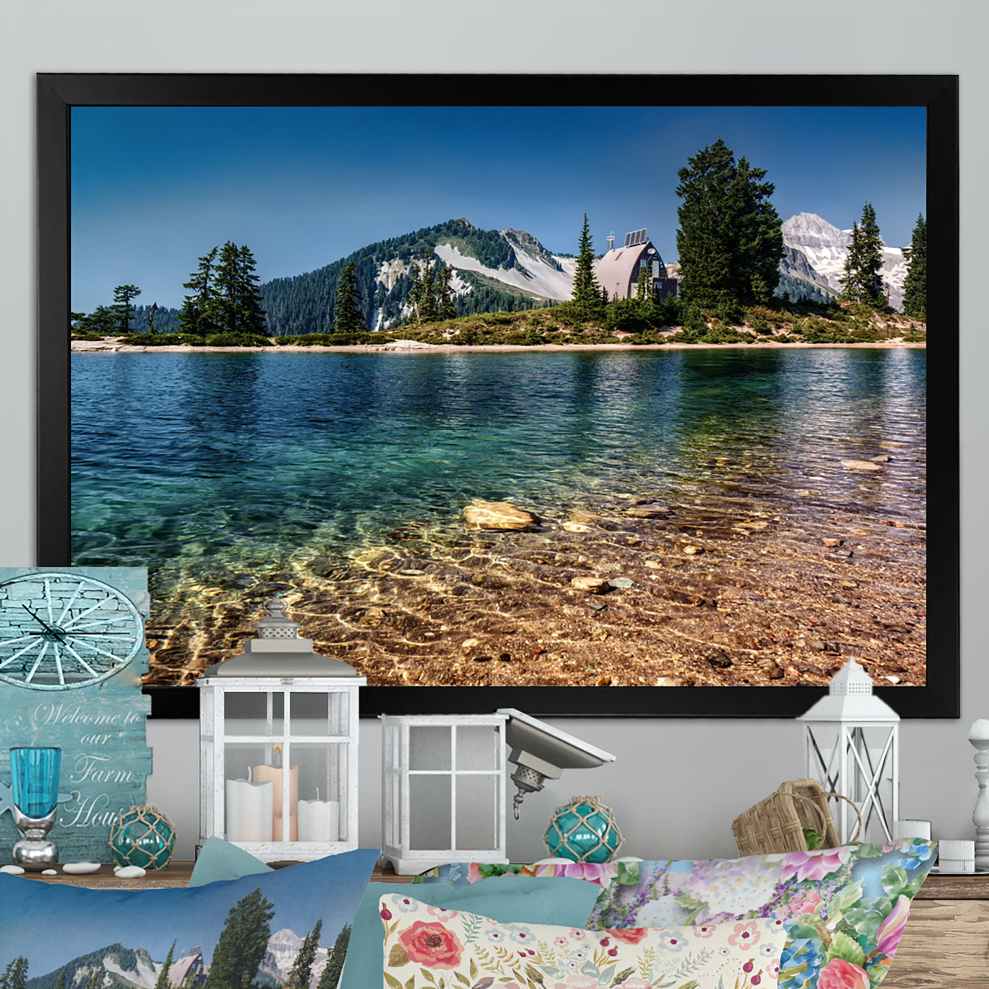 Millwood Pines Nature Landscape Mountains River II - Lake House Canvas ...
