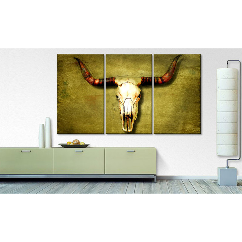 Buffalo Bull - Wrapped Canvas Print, 100 cm H x 180 cm W, 3-piece canvas set