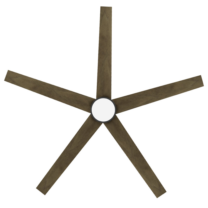 60” 5 Blade Solid Wood Ceiling Fan With Light & Remote Control,elegant & Quiet Airflow, Black, Light Brown