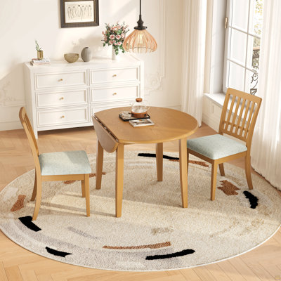 Ensemble de table de salle à manger 3 pièces pour 2 personnes, 1 table de salle à manger pliante en bois + 2 chaises rembourrées, conception compacte pour les petits appartements et les salles à manger - BRUN CLAIR