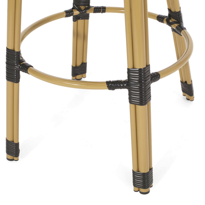 Ensemble de 2 tabourets de bar 29,5 po d'extérieur en rotin et aluminium, finition bambou, Noir